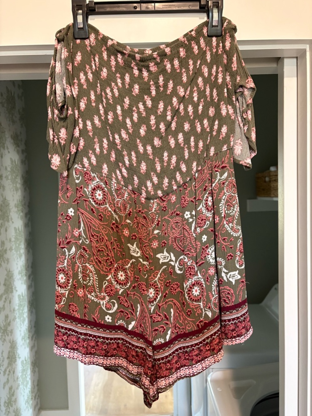 miami Olive and Pink Paisley Cold-Shoulder Romper